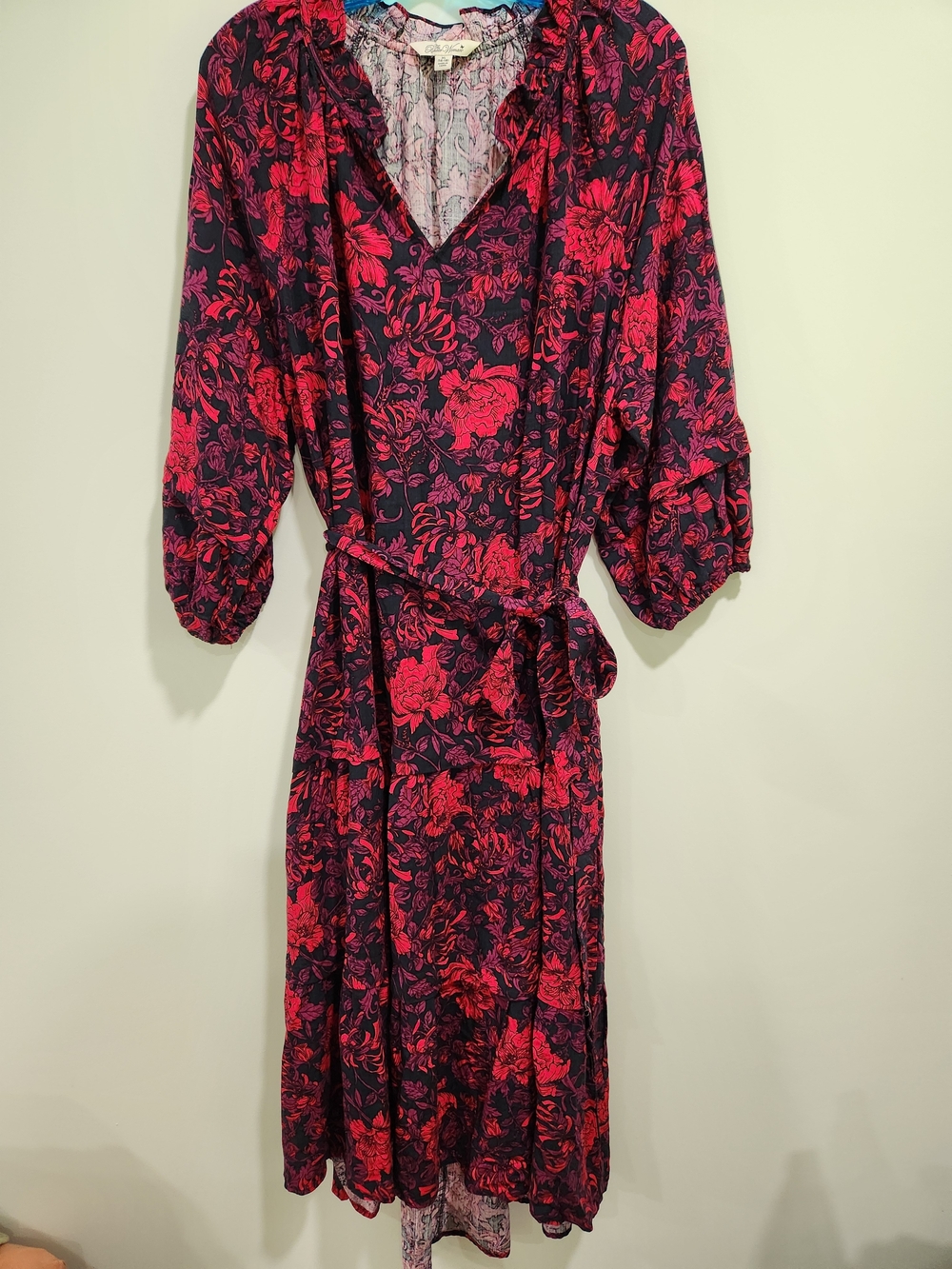 The Pioneer Woman Navy and Fuchsia Floral High-Low Wrap Dress